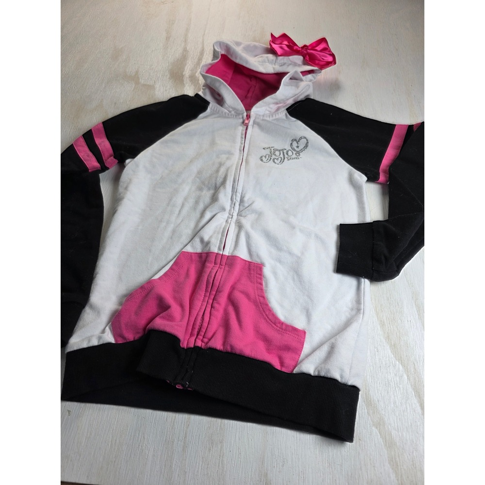 JoJo Siwa Nickelodeon Girls Zip Up Hoodie Bow White Black Pink Size L 10/12 Y2K